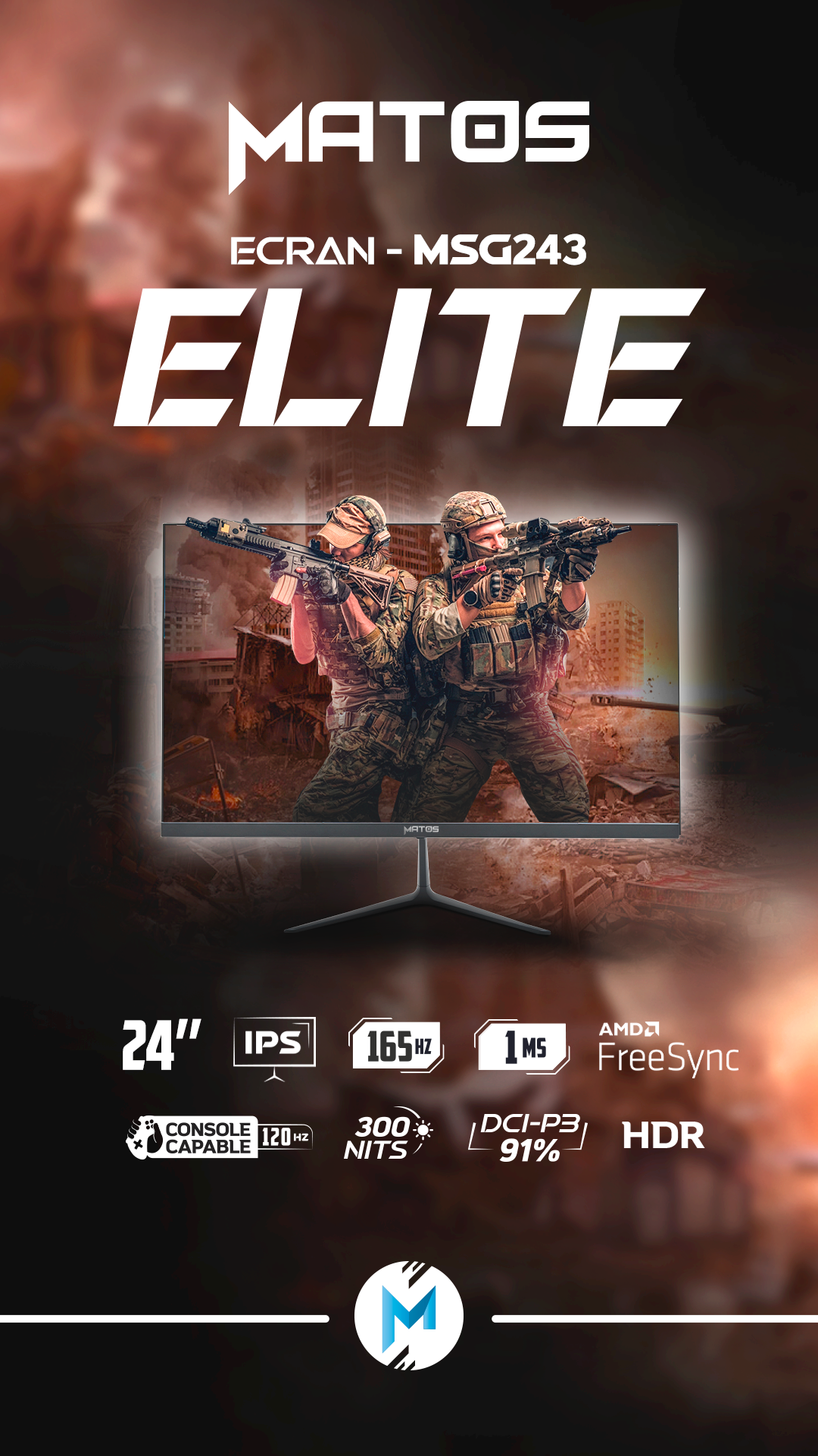 MONITEUR MATOS MSG243 ELITE 165HZ IPS 24 POUCE FHD